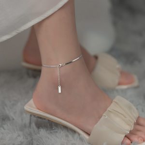 S925 Silver Simple Flat Snake Bones Chain Foot Ornaments