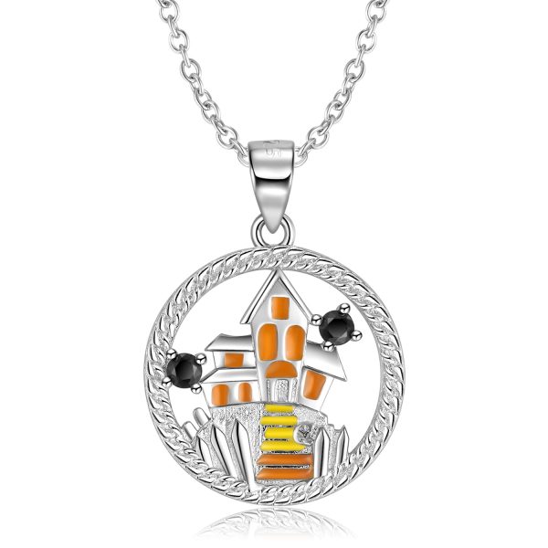 Creative Halloween Castle Necklace S925 Sterling Silver Drop Gel Pendant