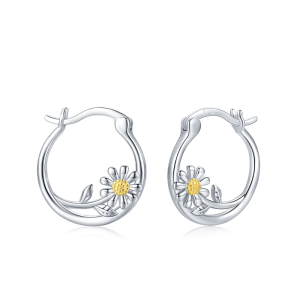 Daisy Small Huggie Hoop Earrings In Sterling Silver