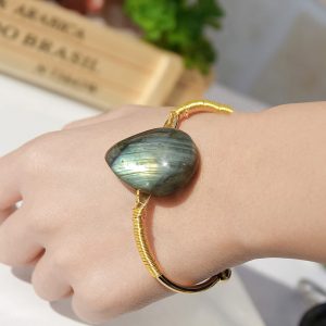 Natural Labradorite Water Drop Leaves Handmade Braided Bracelets