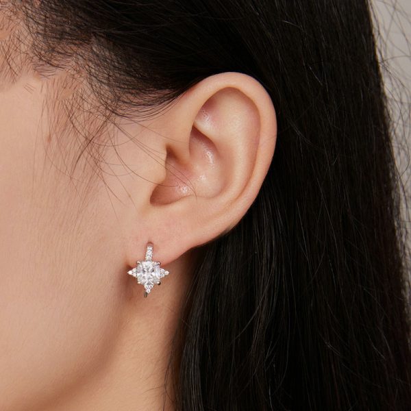 Sterling Silver Shining Ear Hook White Gold Plated Zircon Four-angle Star Bright Fashion Earrings Ear Studs