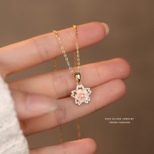 S925 Sterling Silver Rotatable Peach Blossom Necklace For Women Japanese Sweet