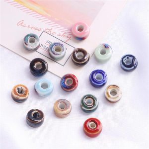 10 PCS 1 Pack Flower Glaze Porcelain Circle Beads Diy Pendant