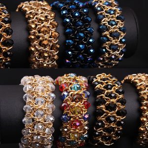 Colorful Crystal Gem Woven Stretch Bracelet