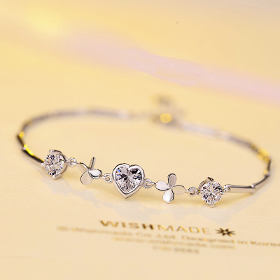 The Qixi Festival Valentine Jewelry S925 Sterling Silver Bracelet Fashion Jewelry Silver Bracelet New Heart-shaped Clover