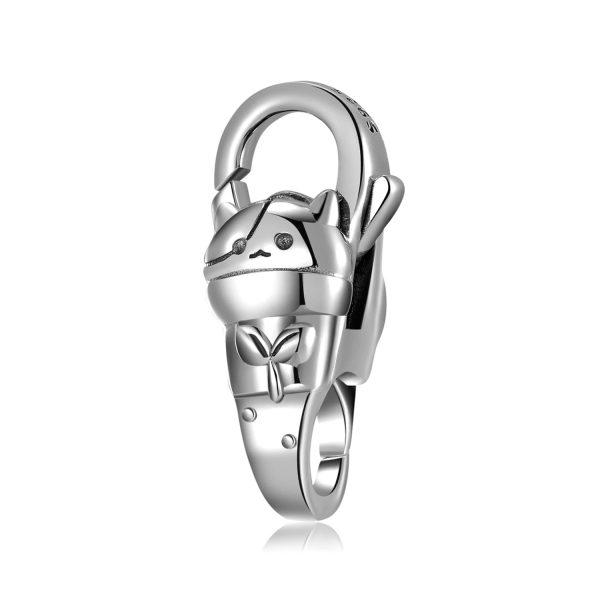 S925 Sterling Silver Plain Silver Shy Little Cat Lobster Buckle Accessories DIY Bracelet Buckle