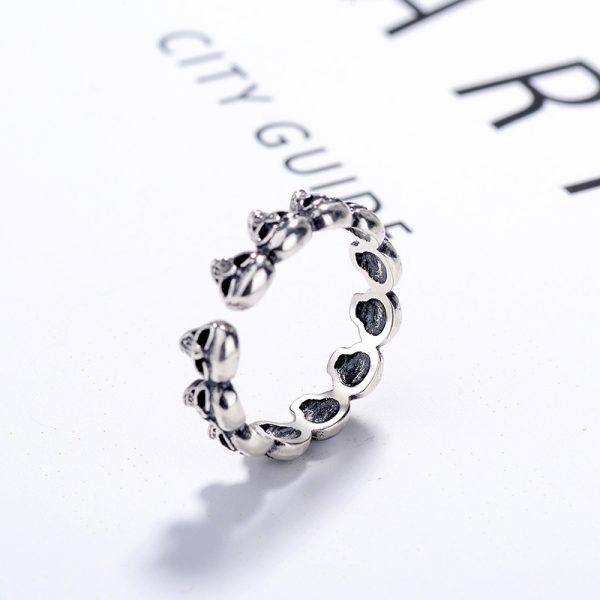 Korean Style S925 Sterling Silver Distressed Skull Marcasite Ring