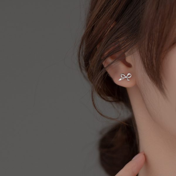 Women's Glossy Bow Sterling Silver Stud Earrings