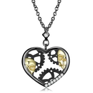 Original Mechanical Gear Skull Heart Necklace S925 Sterling Silver Sweater Chain