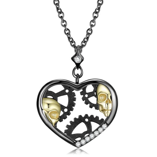 Original Mechanical Gear Skull Heart Necklace S925 Sterling Silver Sweater Chain