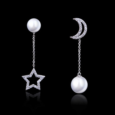 Long star and moon earrings