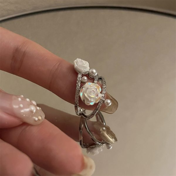 Niche White Rose Flower Ring For Women