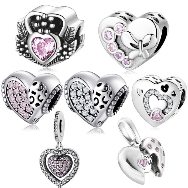 S925 Sterling Silver Beads Pendant Heart Shaped Love Beads Bracelet Diy Accessories Loose Beads