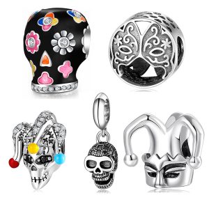 S925 Sterling Silver Beads Pendant Halloween Skull Clown Bracelet Diy Accessories Beads