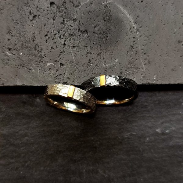 Vintage Stone Pattern Couple Simple Personality Hammered Ring