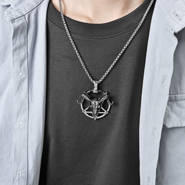 Retro Dark Wind Devil Satan Goat Pentagram Titanium Steel Pendant Necklace