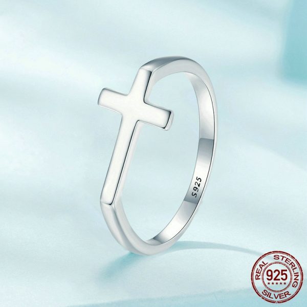 S925 Sterling Silver Simple Cross Ring