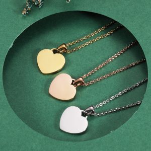 Stainless Steel Round Circle Heart Pendant Necklace