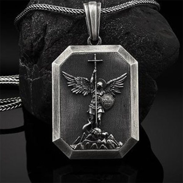 Men's Retro Holy Angel Guardian Tag Necklace