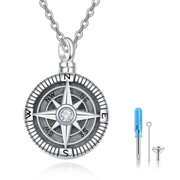 Urn Necklaces Compass 925 Sterling Sliver Keepsake Urns Pendant Ashes Jewelry