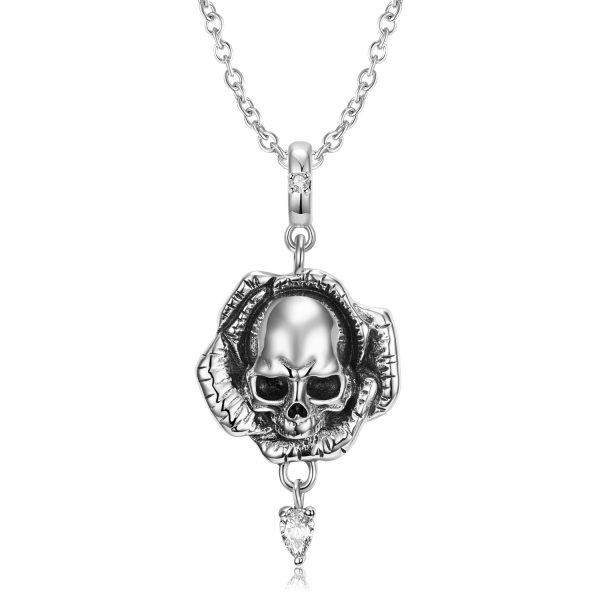 Skull Flower Pendant Dark Gothic Minority Personality Sterling Silver S925 Bracelet Diy Accessories