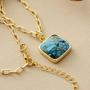 New Turquoise 18K Gold Plating Chain Pendant Necklace