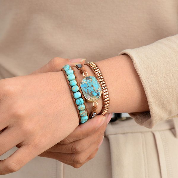 Bohemian Handmade Woven Leather String Turquoise Bracelet