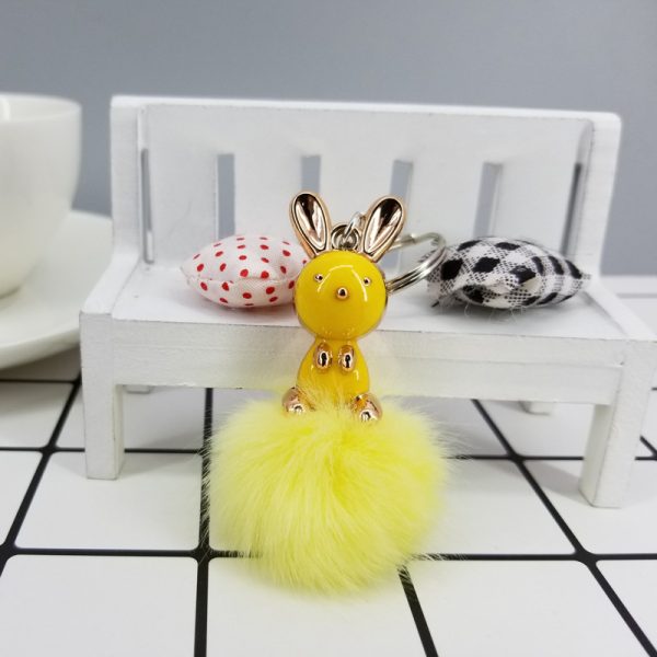 Sitting Long Ear Mengmeng Bunny Hairy Ball Keychain Pendant Rabbit Fox Fur Acrylic