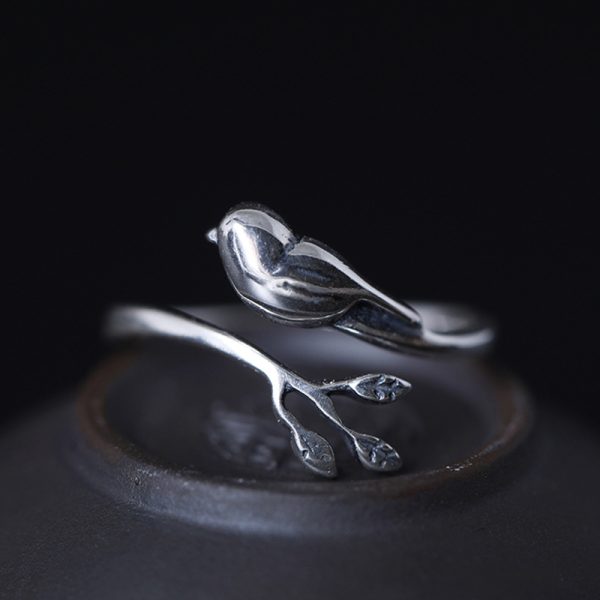 S925 Silver Minimalist Creative Branch Vintage Artistic Bird Ring