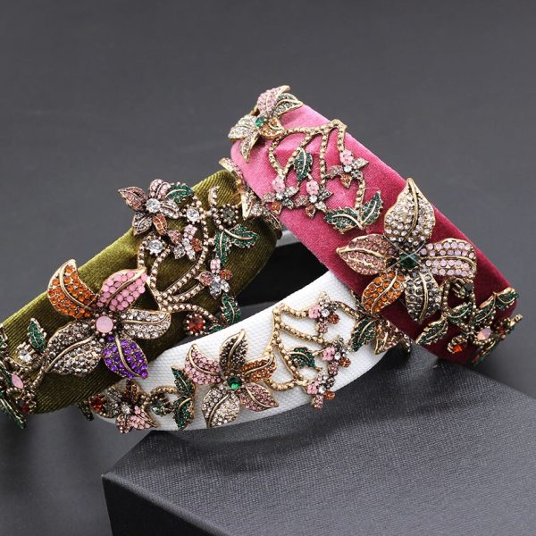 Baroque fashion diamond colored flower headband