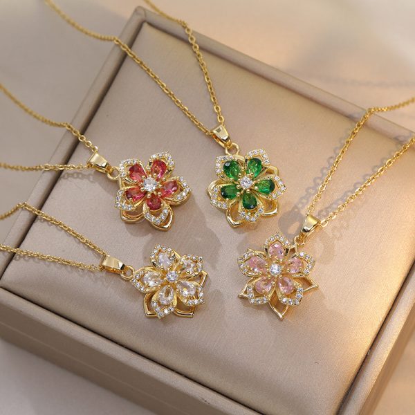 Fashion Rotating Bauhinia Zircon Necklace