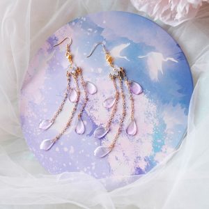 Okho Ice Purple Petals Tassel Long Earrings