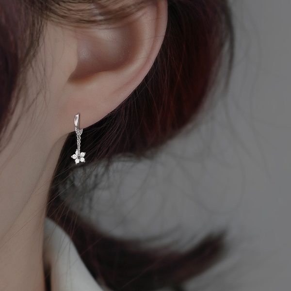 Women's Sterling Silver Zircon Sakura Flower Earrings
