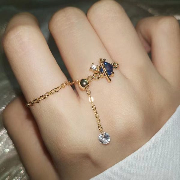 Light Luxury Blue Crystal Zircon Adjustable Personalized Ring For Women