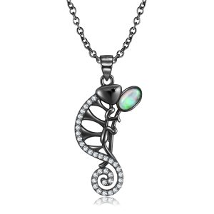 Creative Chameleon S925 Silver Necklace Fashionable Niche Design Inlaid Composite Oper