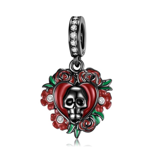 Blooming Rose Skull Pendant 925 Silver DIY Accessories