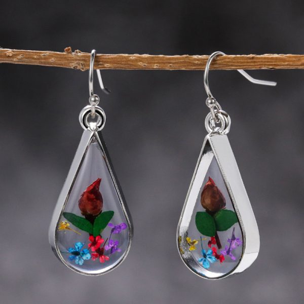 Creative Dried Flowers Water Drop Earrings Sweet And Cute