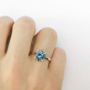 Sterling Silver Nano London Blue Rose Gold Color Separation Electroplated Ring