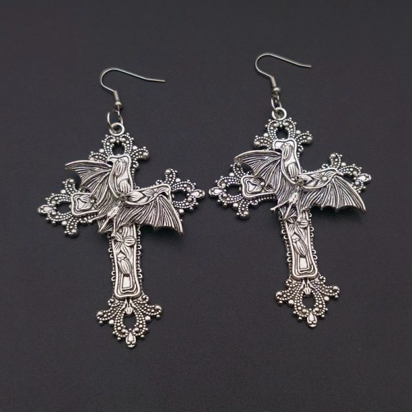 Cross Earrings Skull Moth Filigree Victorian Classical Gothic Style