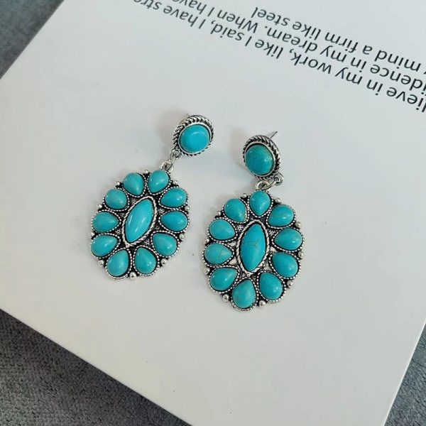 Ethnic Style Retro Turquoise Ear Studs