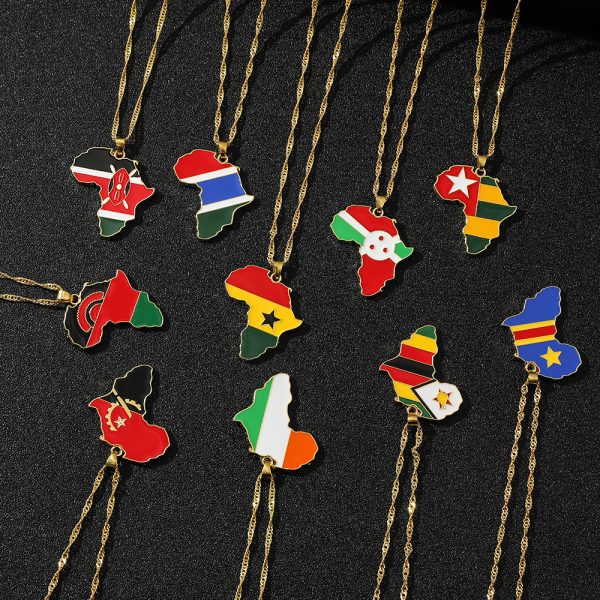 Countries World Map Necklace Ghana Kenya Angola Zbubawe Pendant Dripping Oil Ornament