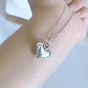 S925 Sterling Silver Retro Style Three-dimensional Heart Necklace Pendant