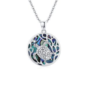 925 Sterling Silver Abalone Shell Turtle Pendant Necklace for Women and Ocean Enthusiasts