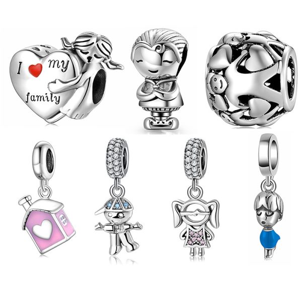 S925 Sterling Silver Beads Pendant Warm Family Family Bracelet Diy Accessories Beads