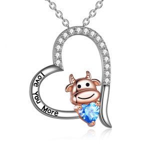 Sterling Silver Year of The OX Jewelry Cubic Zirconia Heart Cow Pendant Necklace