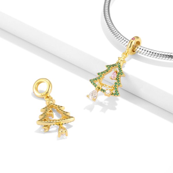 Gold Christmas Tree Beads Christmas Series 925 Silver Pendant Necklace Bracelet Diy Accessories