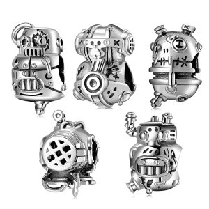 S925 Sterling Silver Creative Machinery Gothic Style Beads Charm Bracelet DIY Accessories Beads