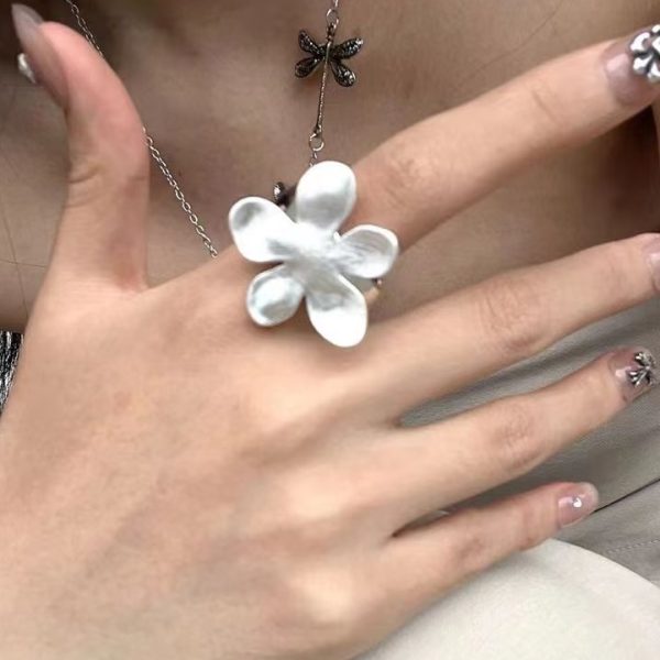 Three-dimensional Flower Silver-plated Brushed Ring For Women