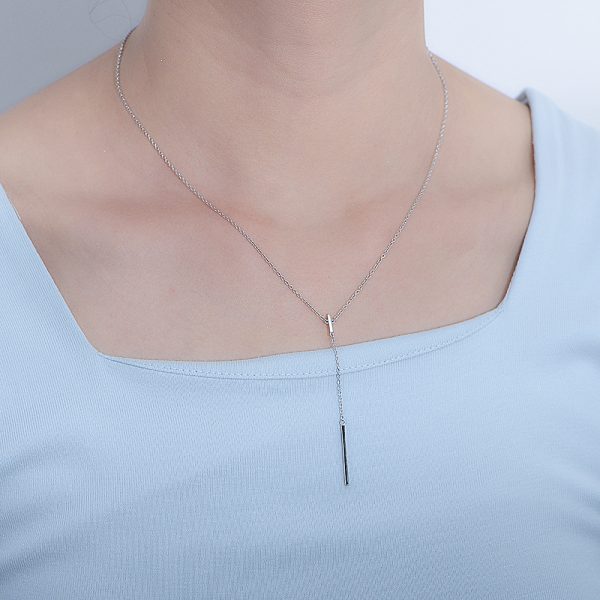 S925 Sterling Silver Personalized Simple Rectangular Bar Tassel Pendant Necklace