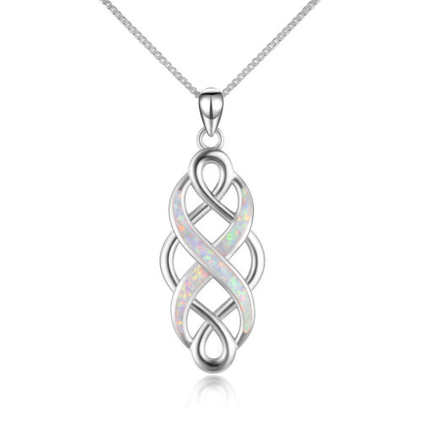 Sterling Silver Irish Celtic Knot Opal Pendant Necklace Infinity Love Necklace Gift